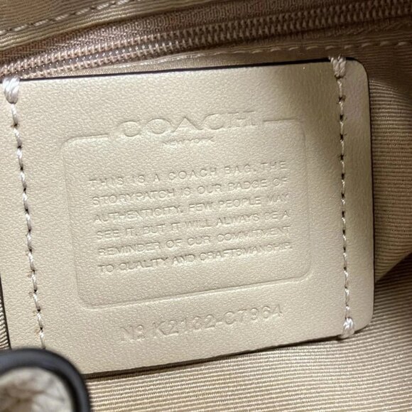 Auth COACH C7964 Pink Beige Cream Jacquard Leather - Handbag - Picture 6 of 9